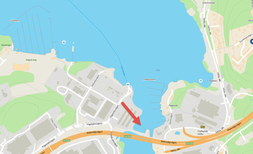Placering av bryggan i Vårby. Karta från Hitta.se - TSS Båtklubb